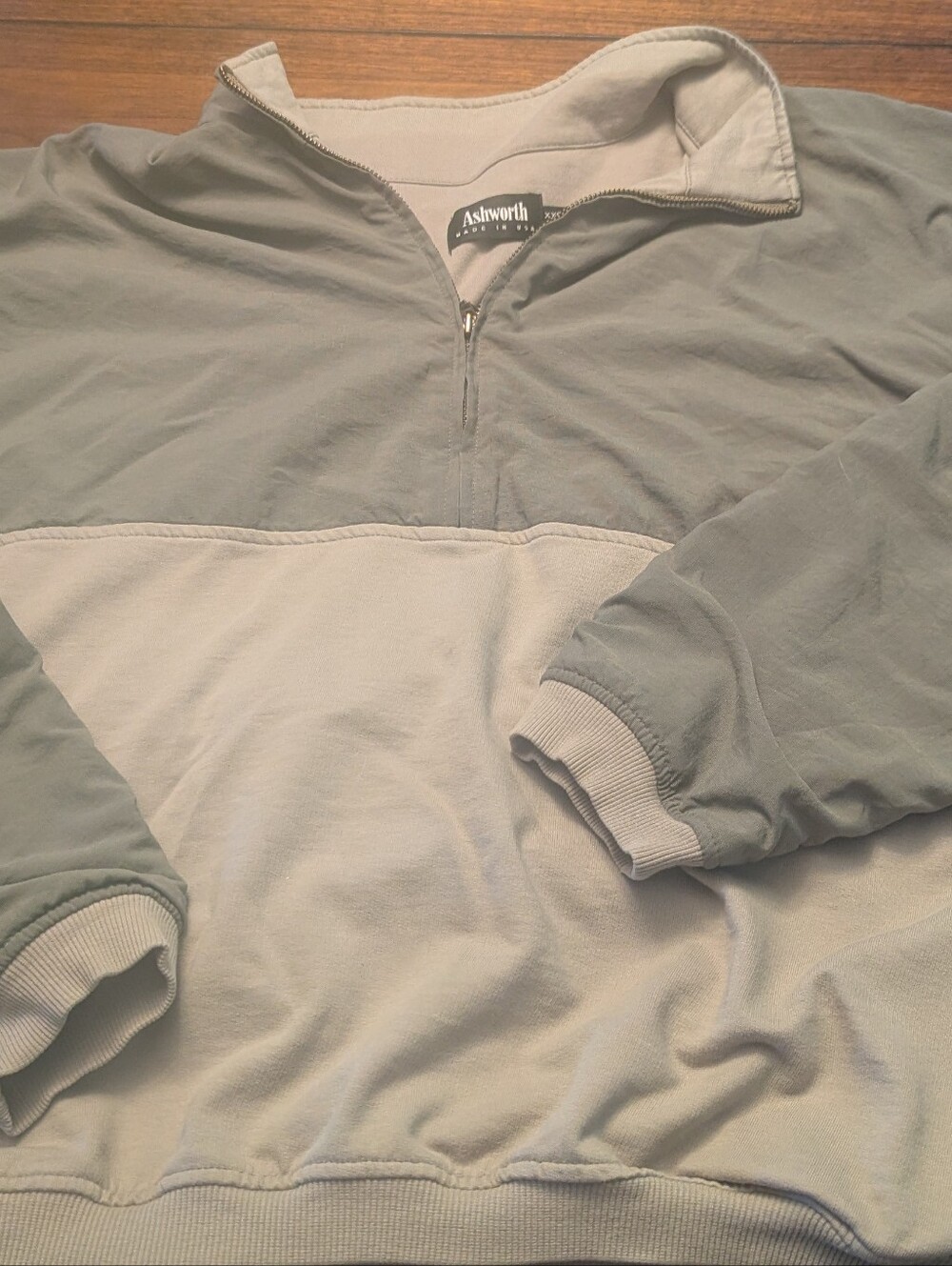 Ashworth Men's Two-Tone Quarter-Zip Pullover Sweatshirt - Light Sage/Beige